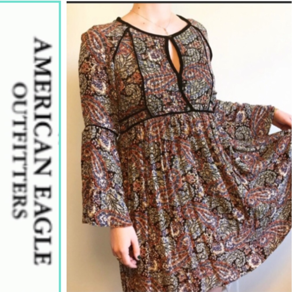 American Eagle paisley bell sleeve dress